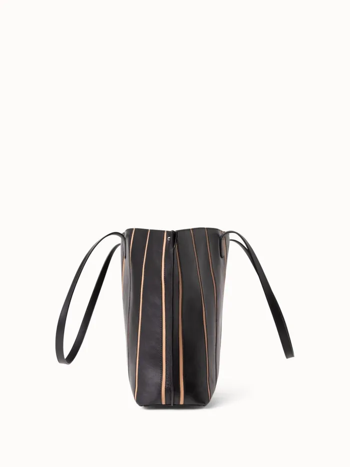 Medium Ai Shoulder Bag In Leather Stripes Blackcordage Women Akris Shoulder Bags