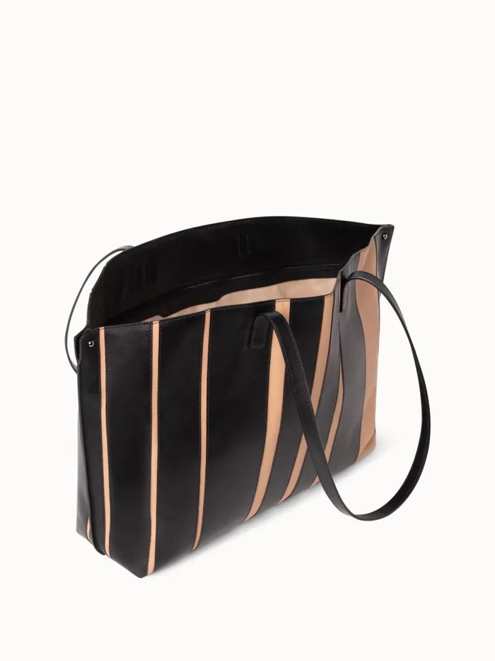 Medium Ai Shoulder Bag In Leather Stripes Blackcordage Women Akris Shoulder Bags