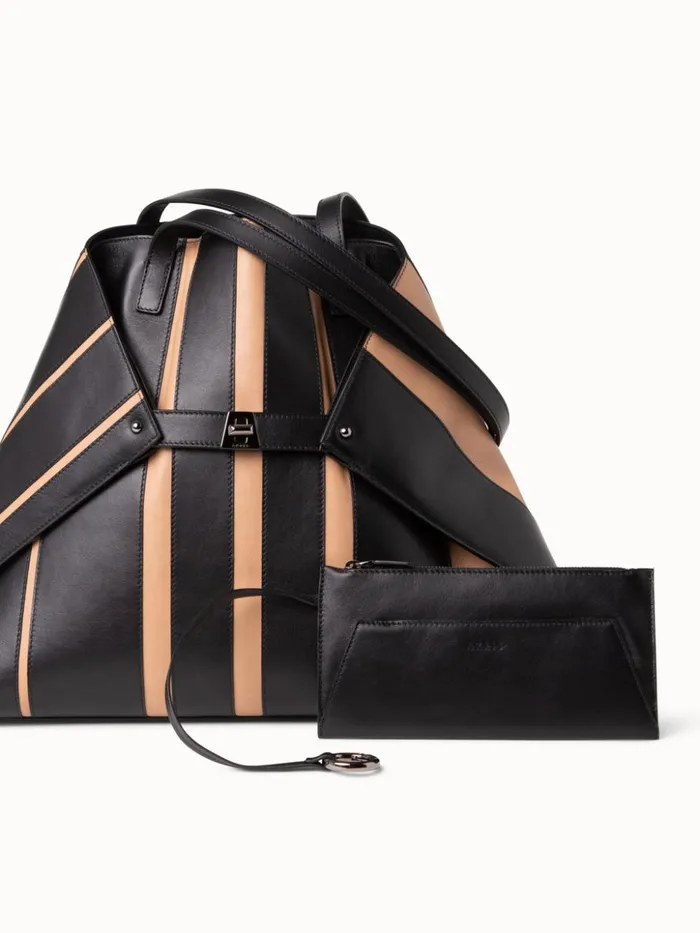 Medium Ai Shoulder Bag In Leather Stripes Blackcordage Women Akris Shoulder Bags