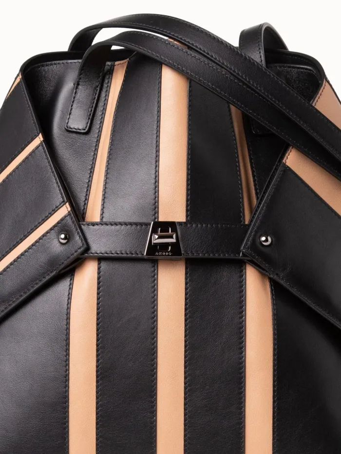 Medium Ai Shoulder Bag In Leather Stripes Blackcordage Women Akris Shoulder Bags