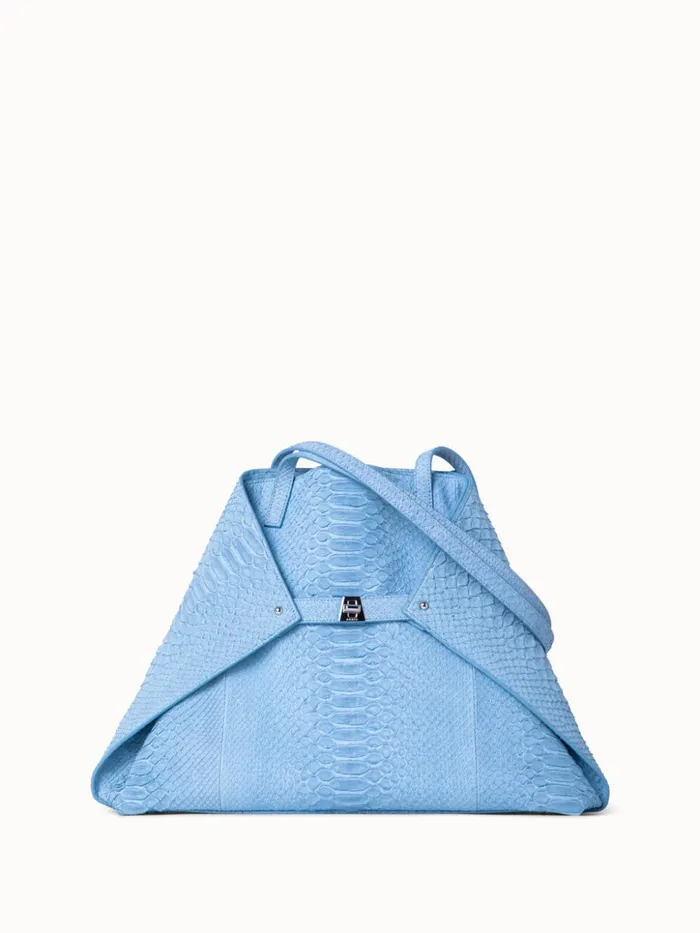 Medium Ai Shoulder Bag In Suede Python Leather Powder Blue Women Akris Tote Bags