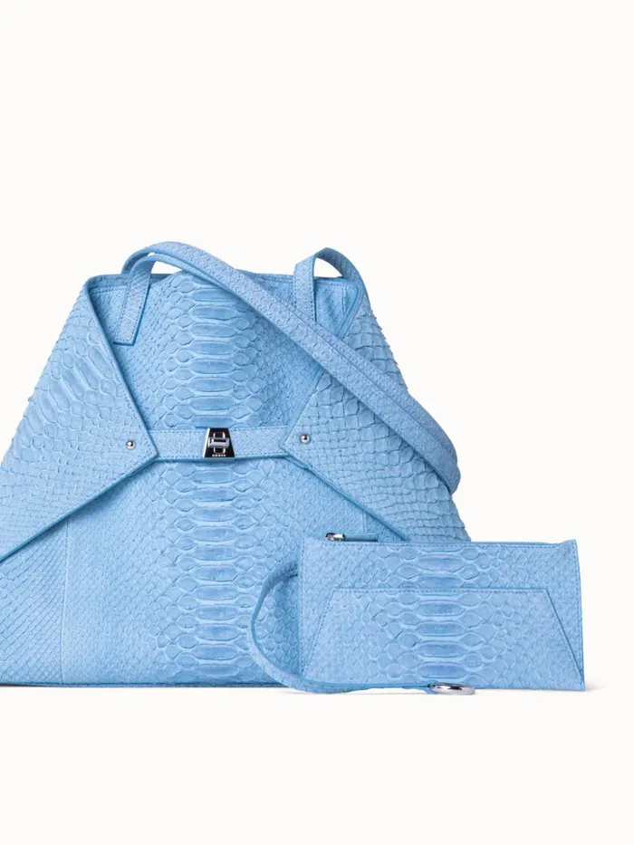 Medium Ai Shoulder Bag In Suede Python Leather Powder Blue Women Akris Tote Bags