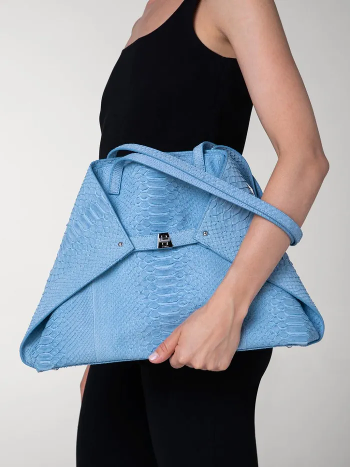 Medium Ai Shoulder Bag In Suede Python Leather Powder Blue Women Akris Tote Bags
