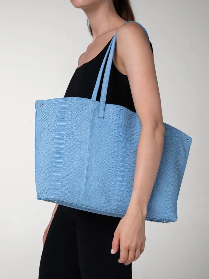 Medium Ai Shoulder Bag In Suede Python Leather Powder Blue Women Akris Tote Bags