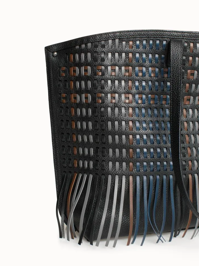Medium Ai Shoulder Bag In Woven Leather With Fringes Multicolor Women Akris Shoulder Bags