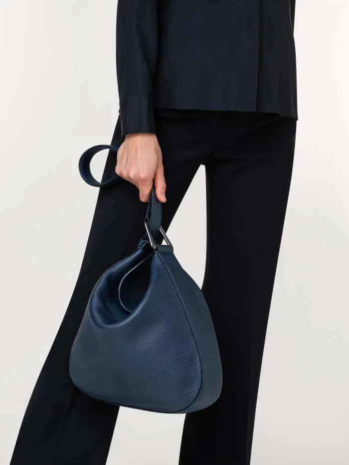 Medium Anna Hobo Bag In Leather Navy Women Akris Shoulder Bags