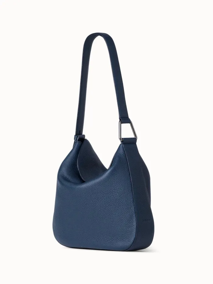 Medium Anna Hobo Bag In Leather Navy Women Akris Shoulder Bags