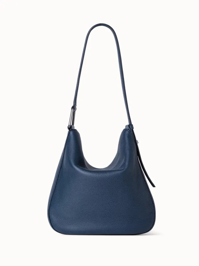 Medium Anna Hobo Bag In Leather Navy Women Akris Shoulder Bags