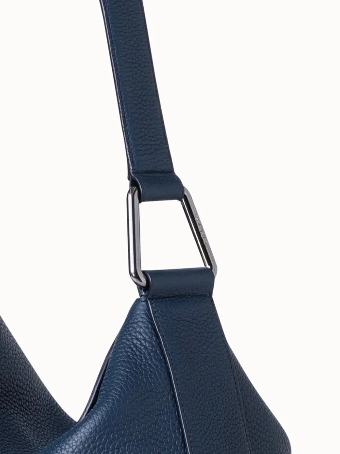 Medium Anna Hobo Bag In Leather Navy Women Akris Shoulder Bags