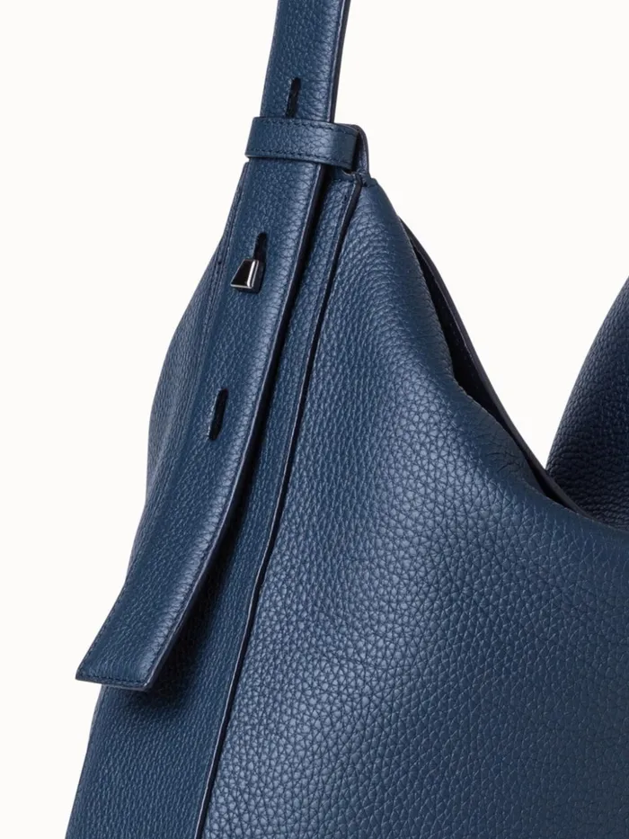 Medium Anna Hobo Bag In Leather Navy Women Akris Shoulder Bags
