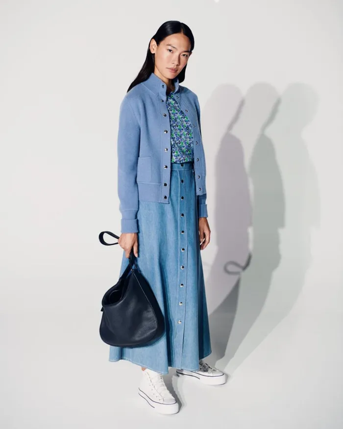 Medium Anna Hobo Bag In Leather Navy Women Akris Shoulder Bags