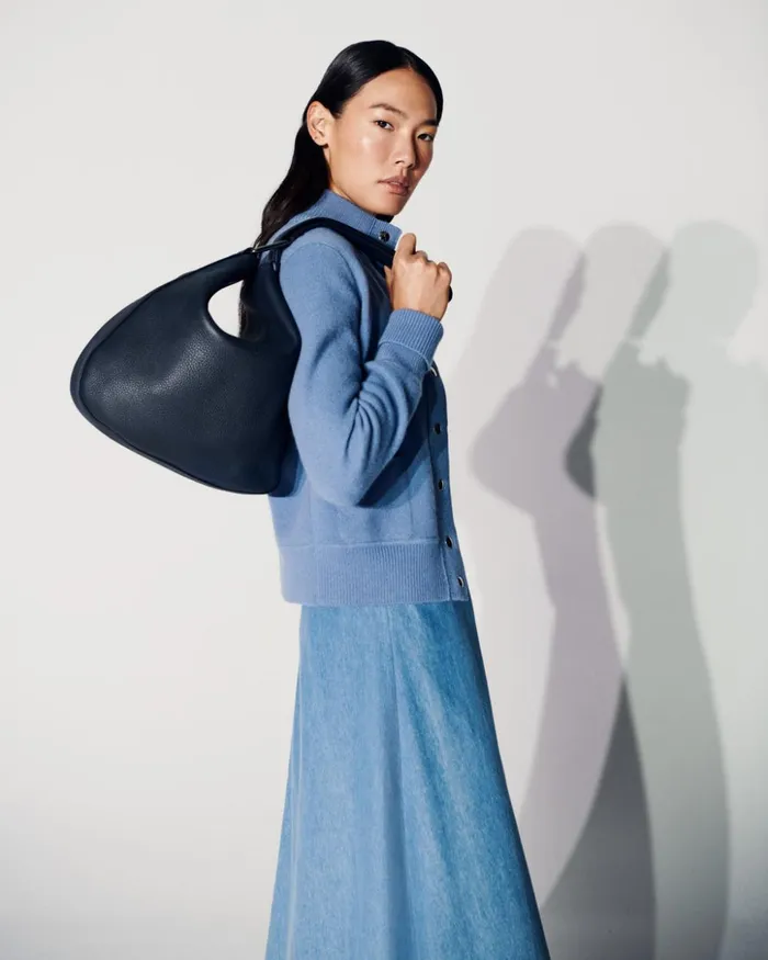 Medium Anna Hobo Bag In Leather Navy Women Akris Shoulder Bags