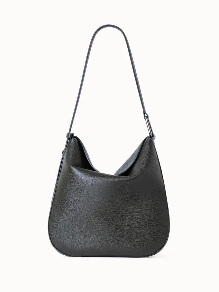 Medium Anna Hobo Bag In Leather Olive Women Akris Shoulder Bags