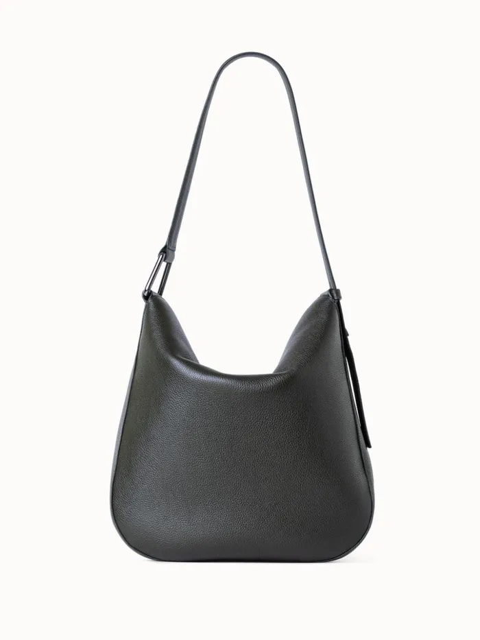 Medium Anna Hobo Bag In Leather Olive Women Akris Shoulder Bags