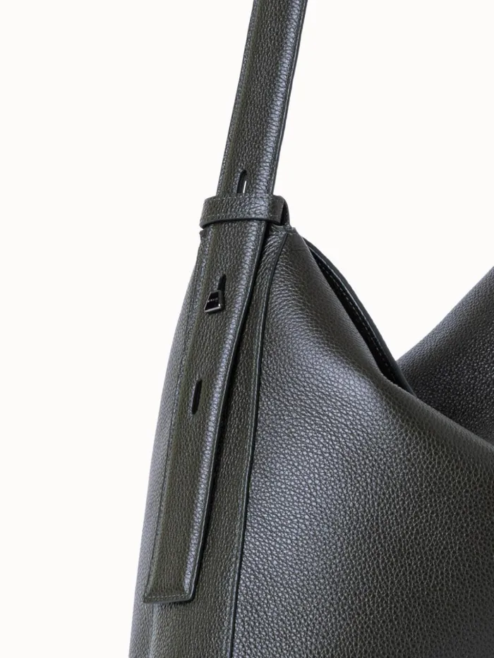 Medium Anna Hobo Bag In Leather Olive Women Akris Shoulder Bags