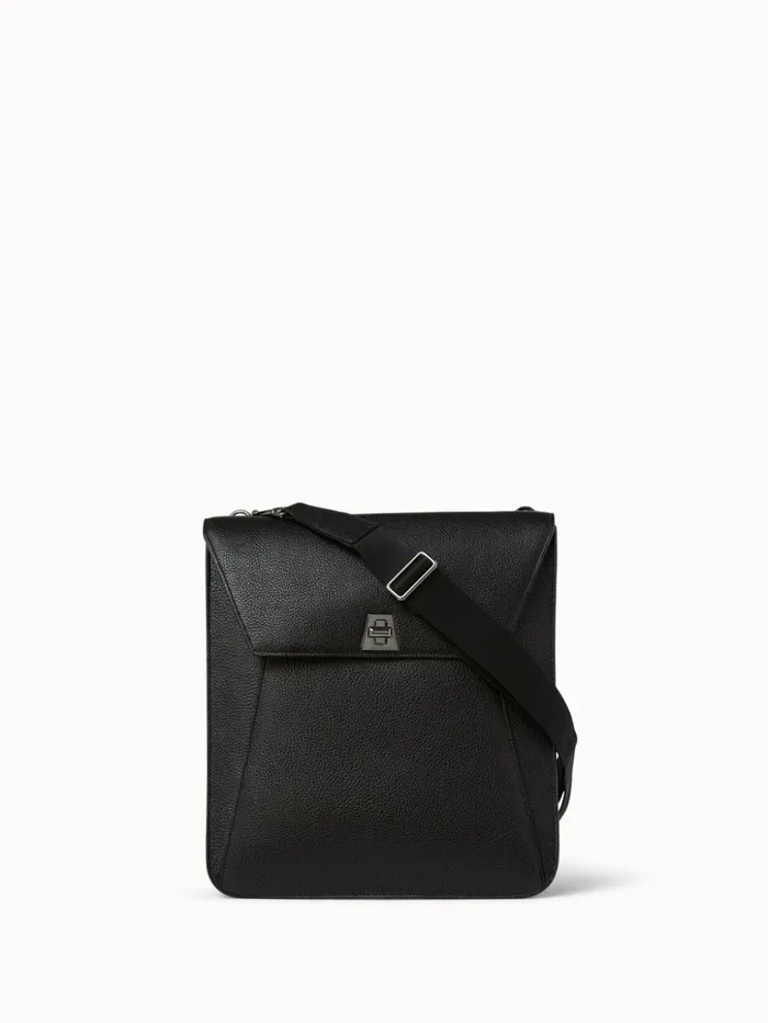 Medium Anouk Messenger In Cervocalf Leather Black Women Akris Crossbody Bags