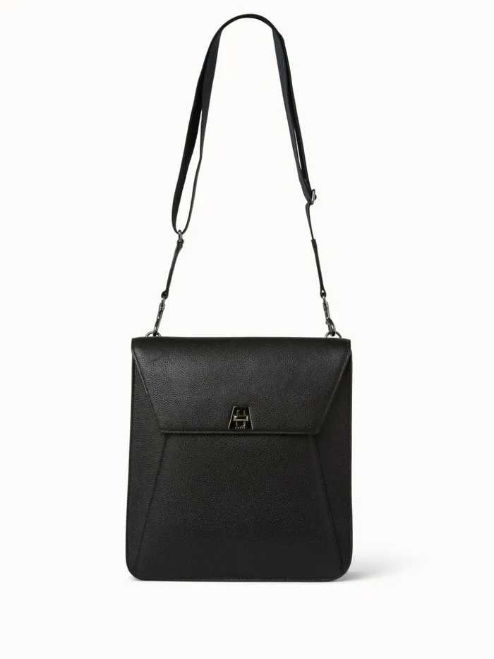 Medium Anouk Messenger In Cervocalf Leather Black Women Akris Crossbody Bags