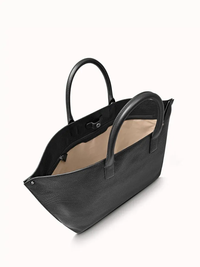 Medium Messenger Bag In Cervo Structured Nappa Leather Black Women Akris Top Handle Bags