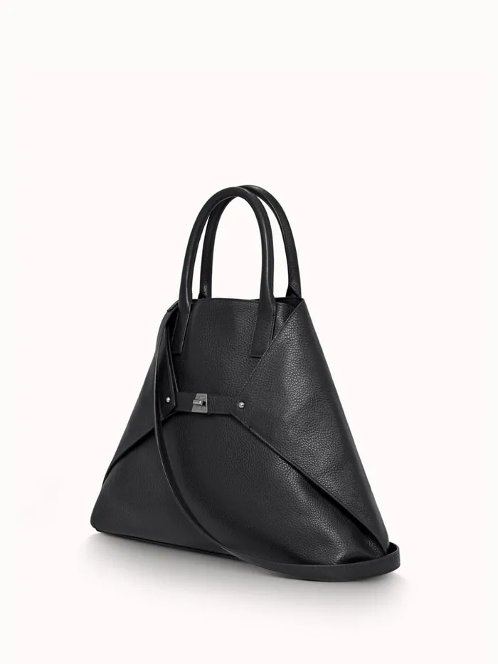 Medium Messenger Bag In Cervo Structured Nappa Leather Black Women Akris Top Handle Bags