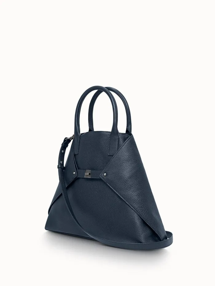 Medium Messenger Bag In Cervo Structured Nappa Leather Denim Women Akris Crossbody Bags
