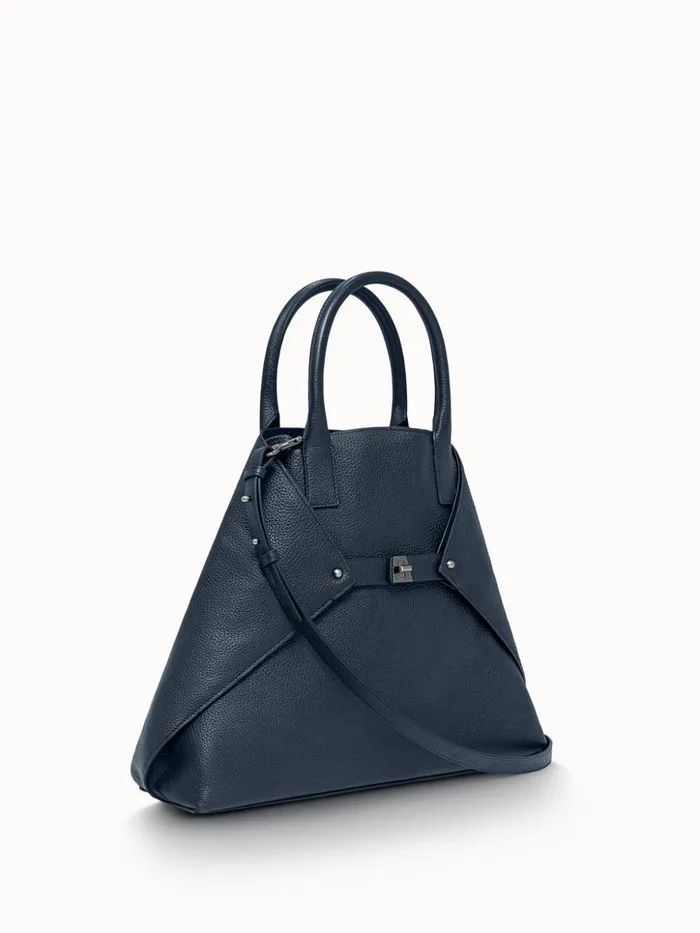 Medium Messenger Bag In Cervo Structured Nappa Leather Denim Women Akris Crossbody Bags