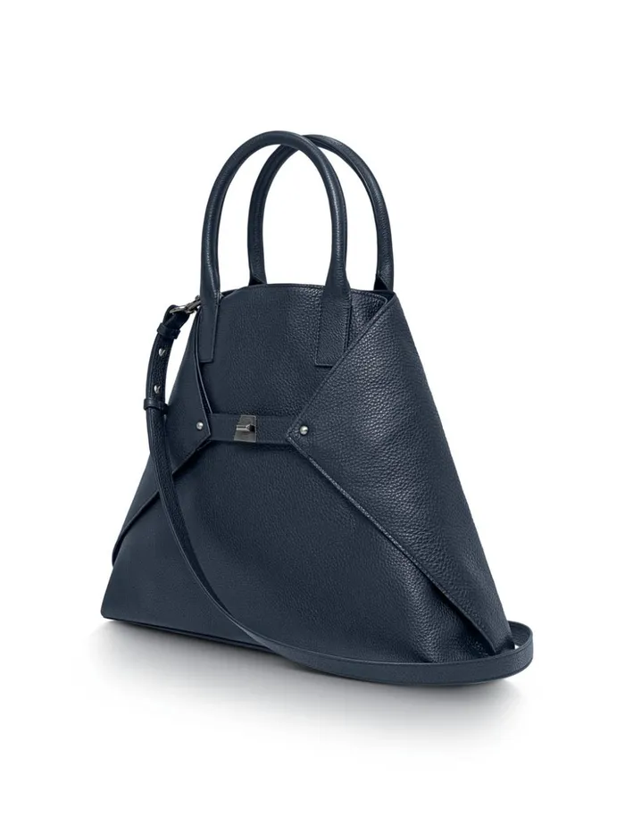 Medium Messenger Bag In Cervo Structured Nappa Leather Denim Women Akris Crossbody Bags