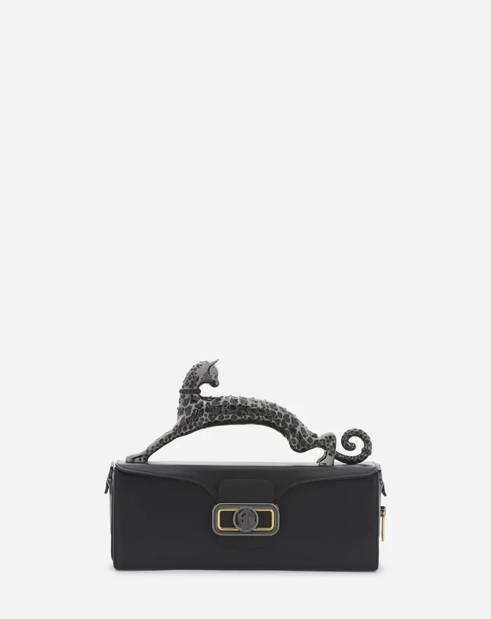 Medium Pencil Cat Leather Bag Black Women Lanvin Tote Bags and Top Handle Bags