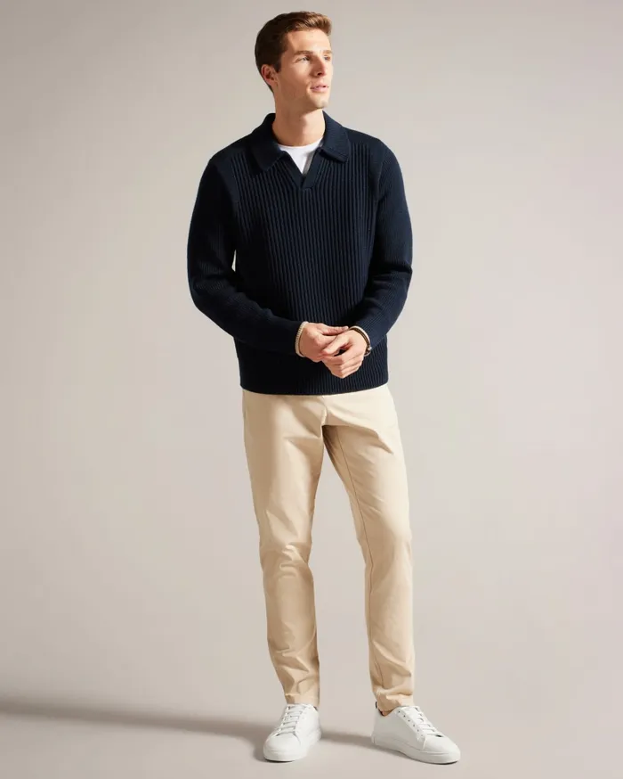 Men ADEMY 8211 Ribbed Knit Polo Neck Jumper Navy Ted Baker Jumpers and Knitwear Men ADEMY 8211 Ribbed Knit Polo Neck Jumper Navy Ted Baker Jumpers and Knitwear