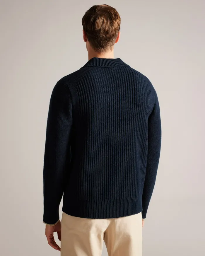 Men ADEMY 8211 Ribbed Knit Polo Neck Jumper Navy Ted Baker Jumpers and Knitwear Men ADEMY 8211 Ribbed Knit Polo Neck Jumper Navy Ted Baker Jumpers and Knitwear