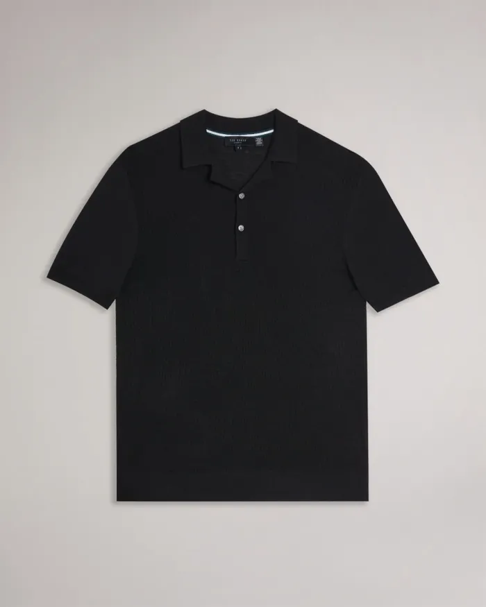 Men ADIO 8211 Short Sleeve Textured Polo Shirt Black Ted Baker Jumpers and Knitwear