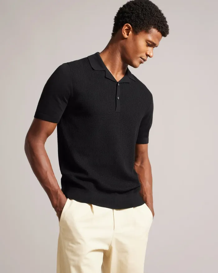 Men ADIO 8211 Short Sleeve Textured Polo Shirt Black Ted Baker Jumpers and Knitwear Men ADIO 8211 Short Sleeve Textured Polo Shirt Black Ted Baker Jumpers and Knitwear