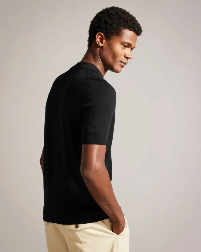 Men ADIO 8211 Short Sleeve Textured Polo Shirt Black Ted Baker Jumpers and Knitwear Men ADIO 8211 Short Sleeve Textured Polo Shirt Black Ted Baker Jumpers and Knitwear