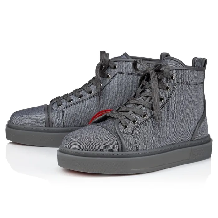 Men Adolon Hightop Sneakers 8211 Linen And Calf Leather 8211 Smoky Christian Louboutin Sneakers