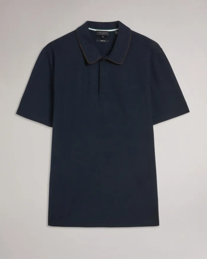 Men AROUE 8211 Short Sleeve Polo Shirt With Suedette Trim Navy Ted Baker Polo Shirts