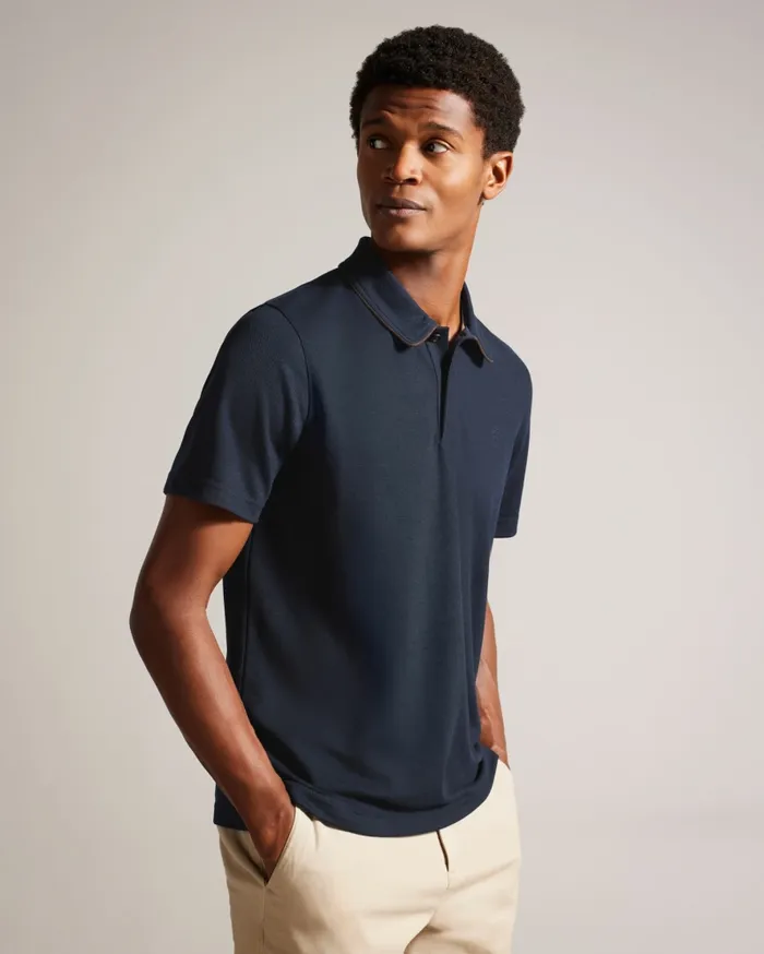 Men AROUE 8211 Short Sleeve Polo Shirt With Suedette Trim Navy Ted Baker Polo Shirts Men AROUE 8211 Short Sleeve Polo Shirt With Suedette Trim Navy Ted Baker Polo Shirts