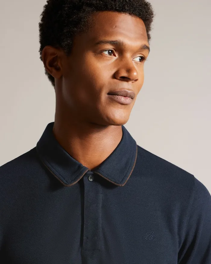 Men AROUE 8211 Short Sleeve Polo Shirt With Suedette Trim Navy Ted Baker Polo Shirts Men AROUE 8211 Short Sleeve Polo Shirt With Suedette Trim Navy Ted Baker Polo Shirts
