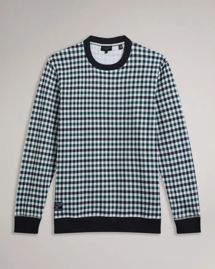 Men ASSYNT 8211 Long Sleeve House Check Sweatshirt Navy Ted Baker Tops