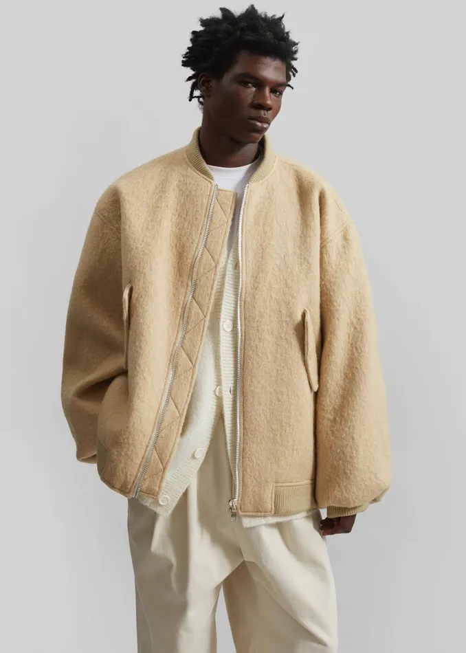 Men Astra Wool Bomber Jacket 8211 Pale Yellow The Frankie Shop Outerwear