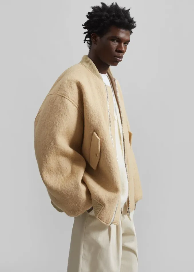 Men Astra Wool Bomber Jacket 8211 Pale Yellow The Frankie Shop Outerwear