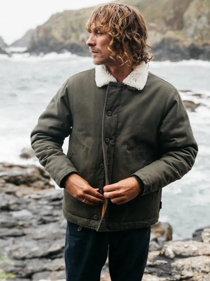 Men Berings Deck Jacket Olive Finisterre Jackets Coats and Gilets