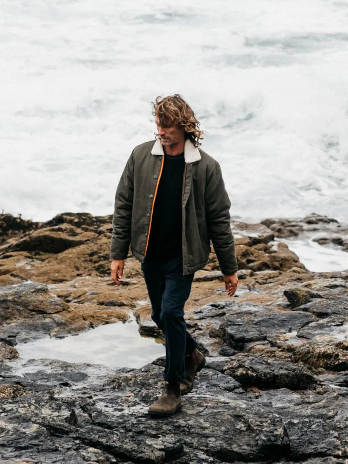 Men Berings Deck Jacket Olive Finisterre Jackets Coats and Gilets