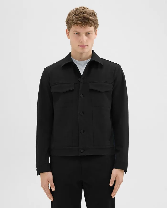 Men Blazers Jackets Theory River Trucker Jacket In Neoteric Twill Black