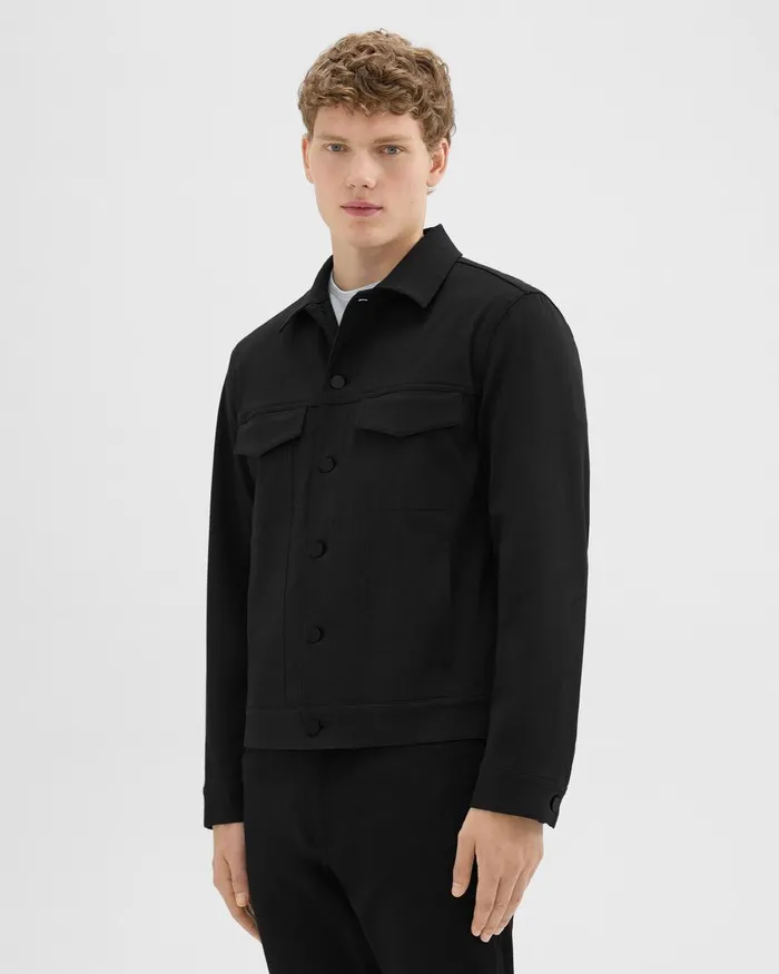 Men Blazers Jackets Theory River Trucker Jacket In Neoteric Twill Black