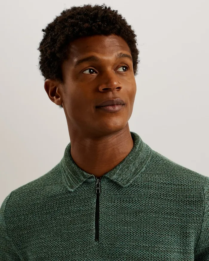 Men BLOSSAM 8211 Short Sleeve Zip Polo Shirt Olive Ted Baker Jumpers and Knitwear Men BLOSSAM 8211 Short Sleeve Zip Polo Shirt Olive Ted Baker Jumpers and Knitwear