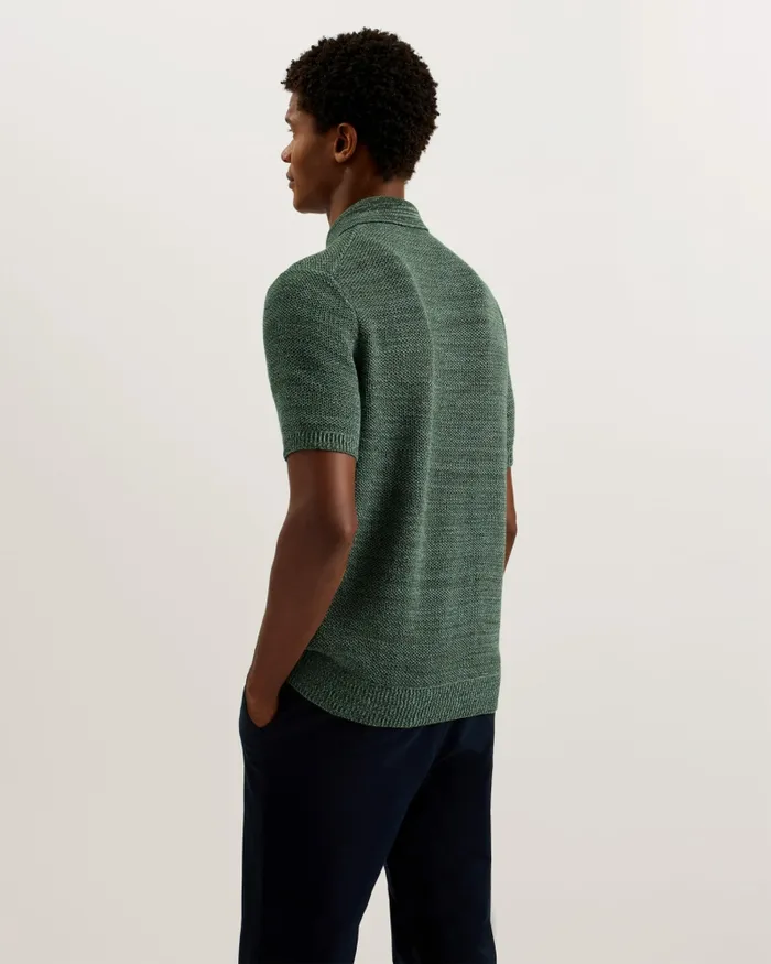 Men BLOSSAM 8211 Short Sleeve Zip Polo Shirt Olive Ted Baker Jumpers and Knitwear Men BLOSSAM 8211 Short Sleeve Zip Polo Shirt Olive Ted Baker Jumpers and Knitwear