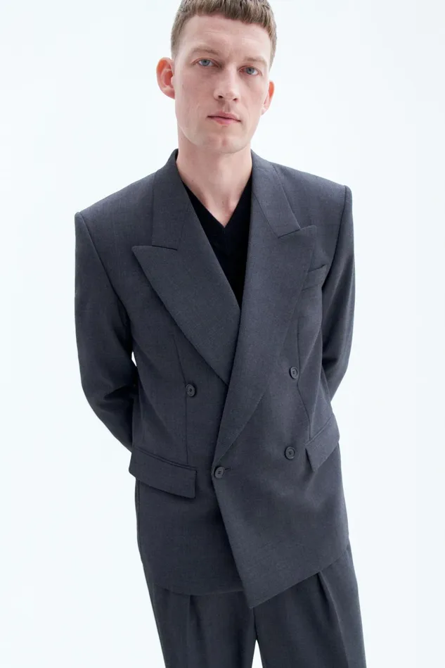 Men Boxy Wool Blazer Dk Grey Mel Filippa K Tailoring