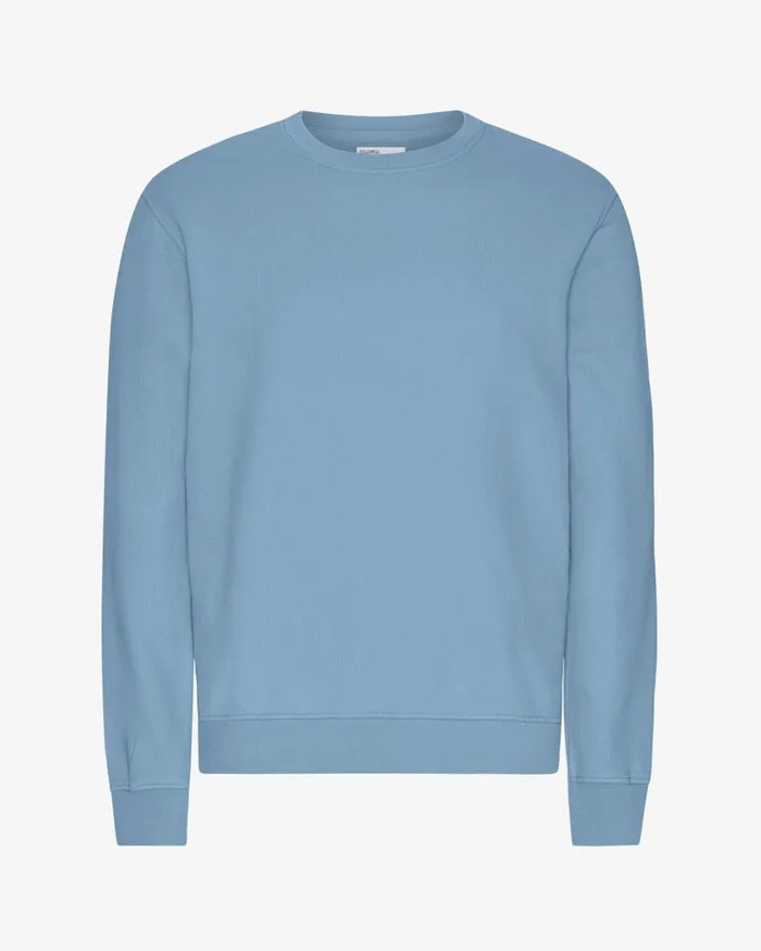 Men Classic Organic Crew Seaside Blue Colorful Standard Crewneck Sweatshirts