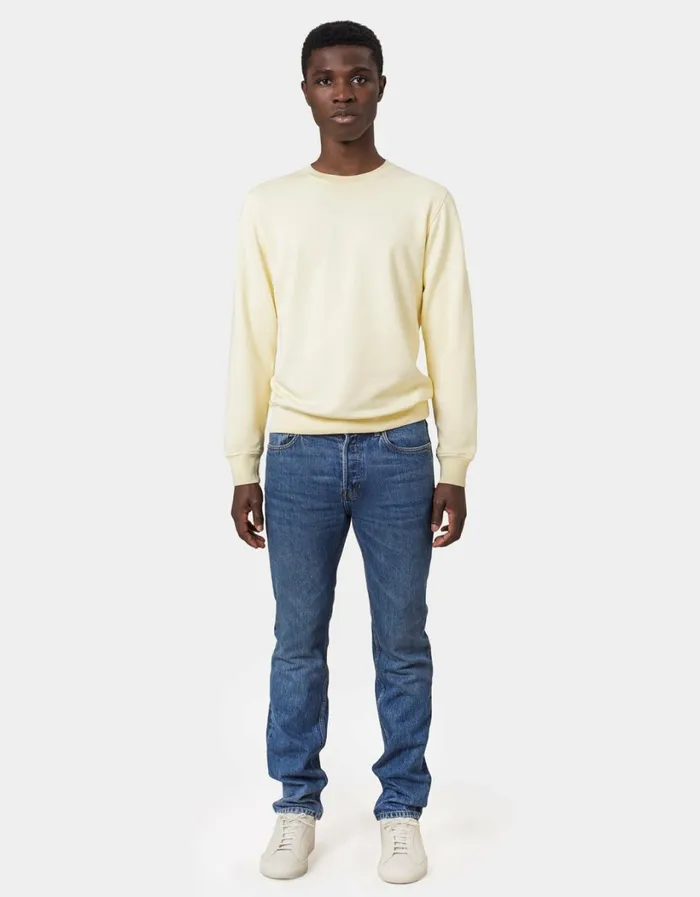 Men Classic Organic Crew Seaside Blue Colorful Standard Crewneck Sweatshirts