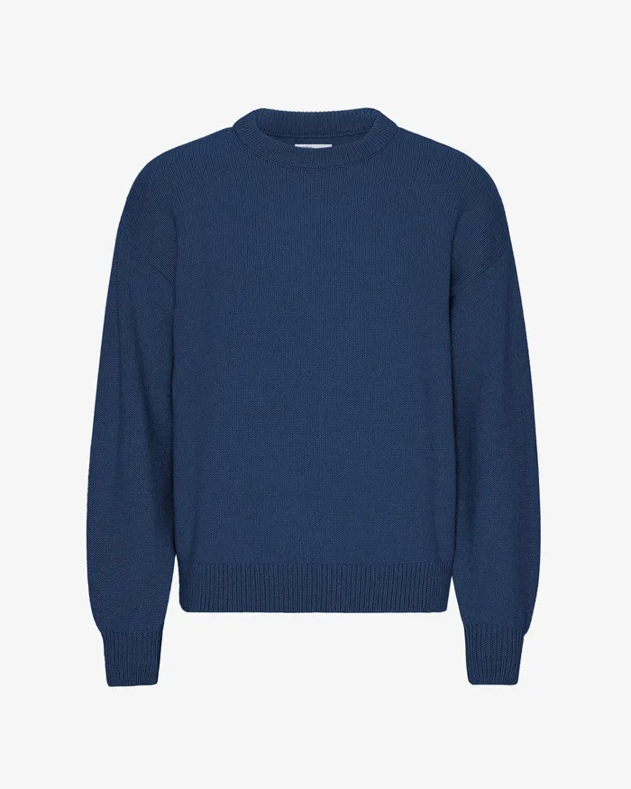 Men Colorfulstandard Oversized Merino Wool Crew 8211 Marine Blue Knit Sweaters