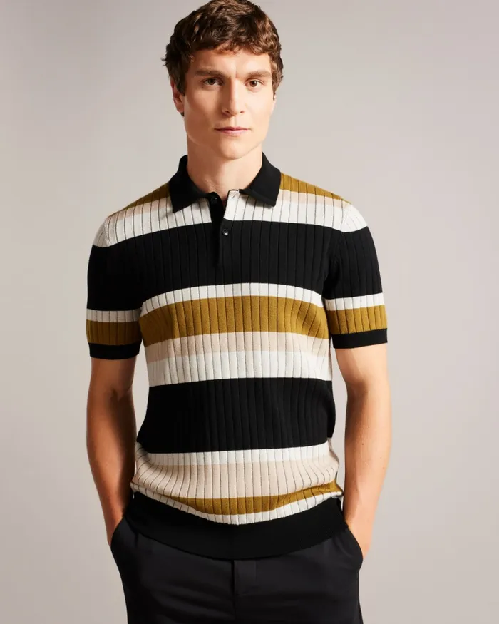 Men CONFER 8211 Short Sleeve Striped Polo Shirt Natural Ted Baker Tops